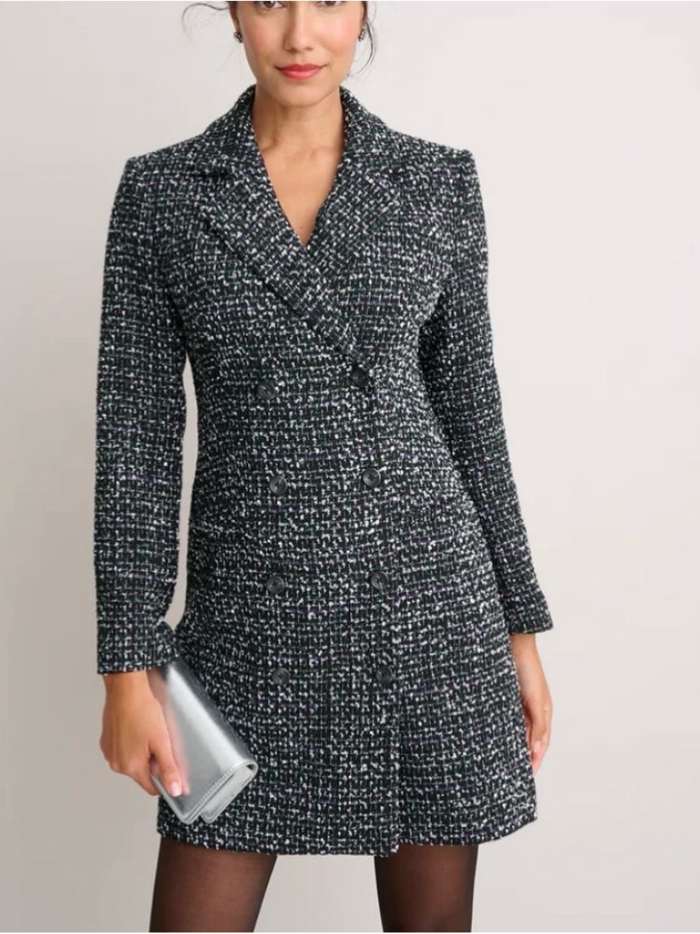 NWT Untuckit Angelica Black & White Tweed Double-Breasted Dress Size Large